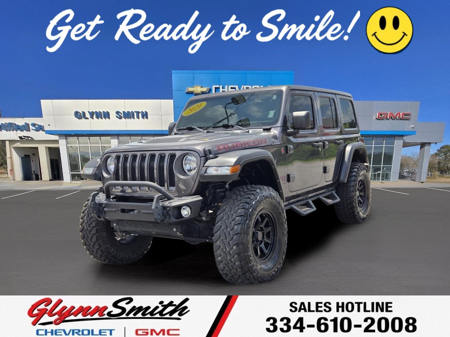 2021 Jeep Wrangler Unlimited Rubicon in Granite Crystal Metallic Clearcoat — front three-quarter view