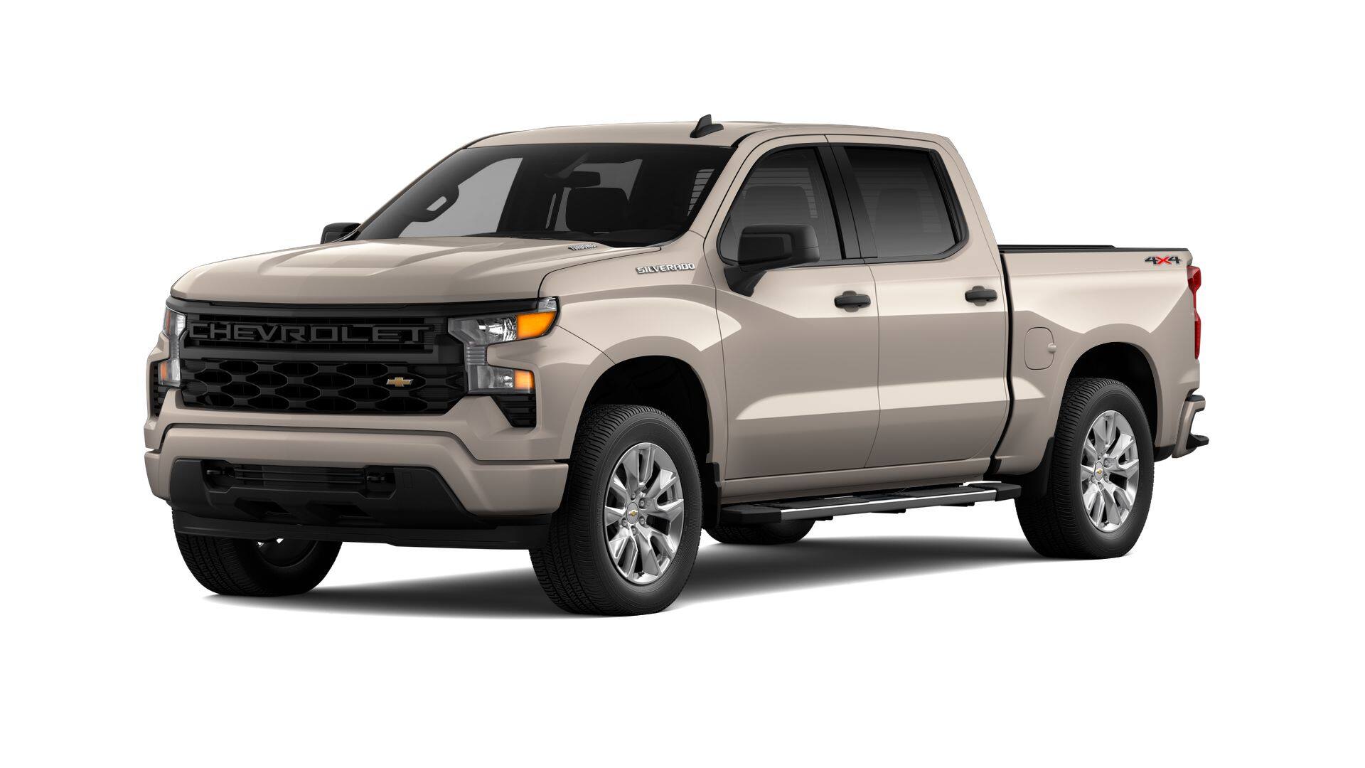 2026 Chevrolet Silverado 1500 Custom in White Sands — front three-quarter view