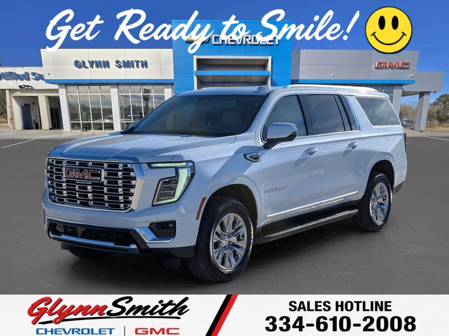 2026 GMC Yukon XL Denali in Glacier White Tricoat — front three-quarter view