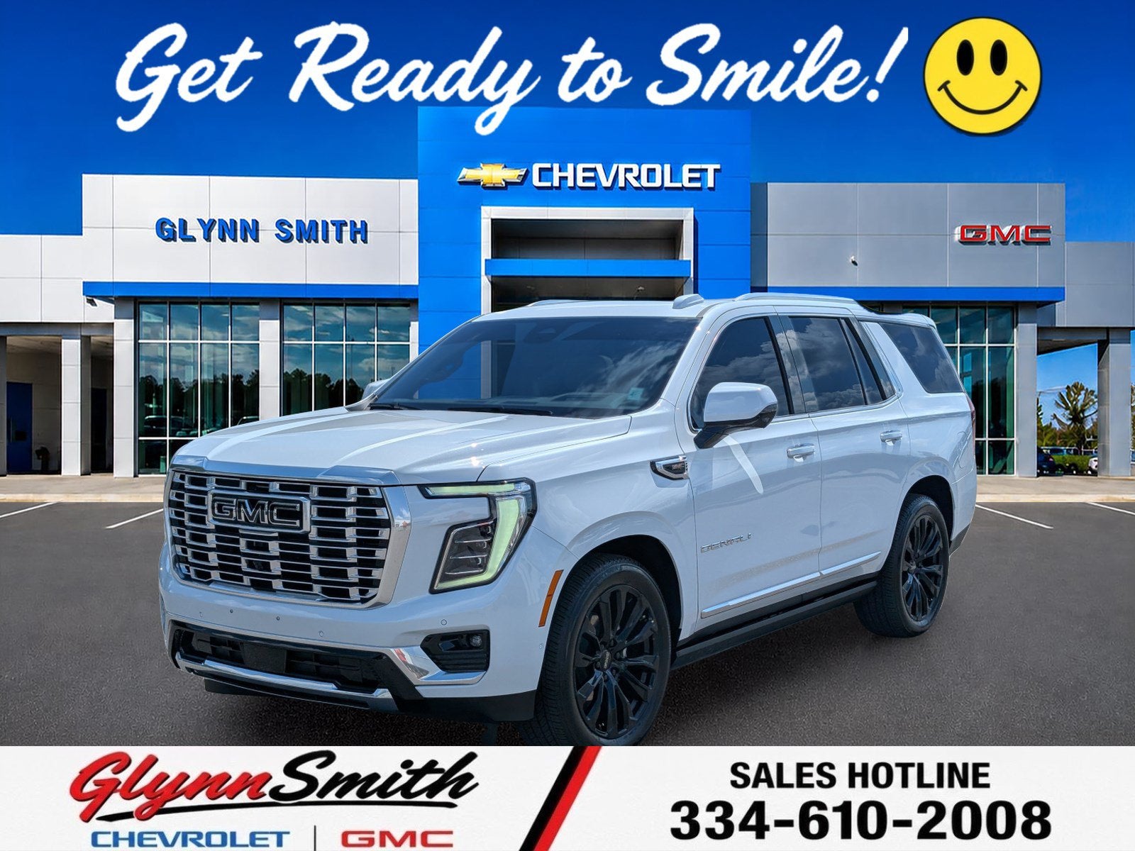 2026 GMC Yukon Denali in Glacier White Tricoat — front three-quarter view
