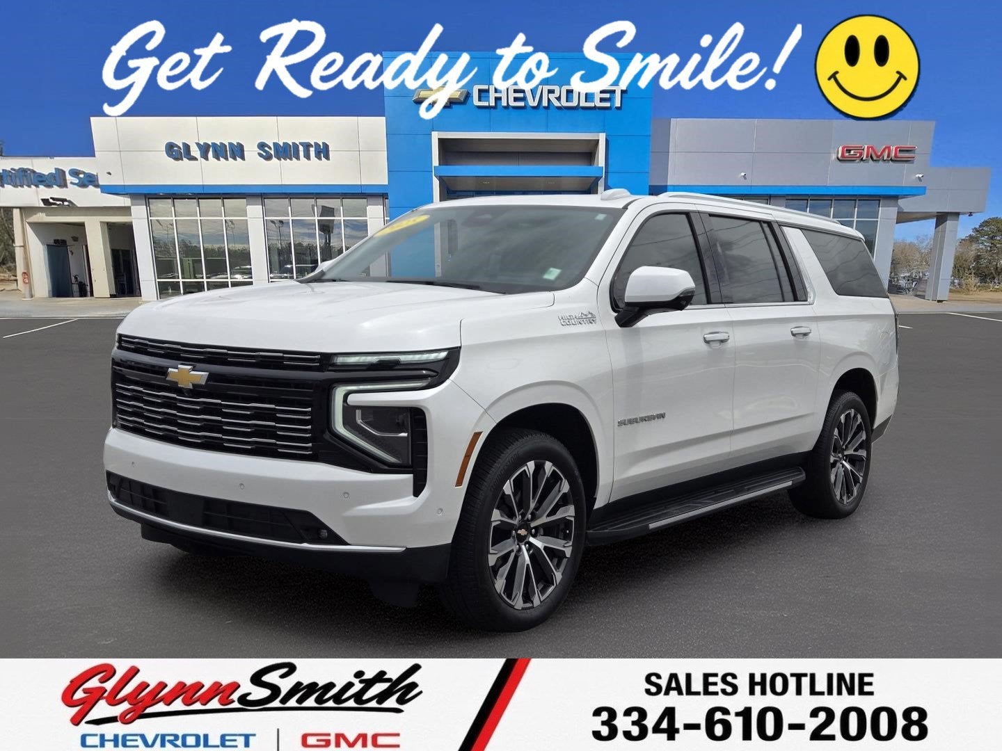 2025 Chevrolet Suburban High Country in Iridescent Pearl Tricoat — front three-quarter view