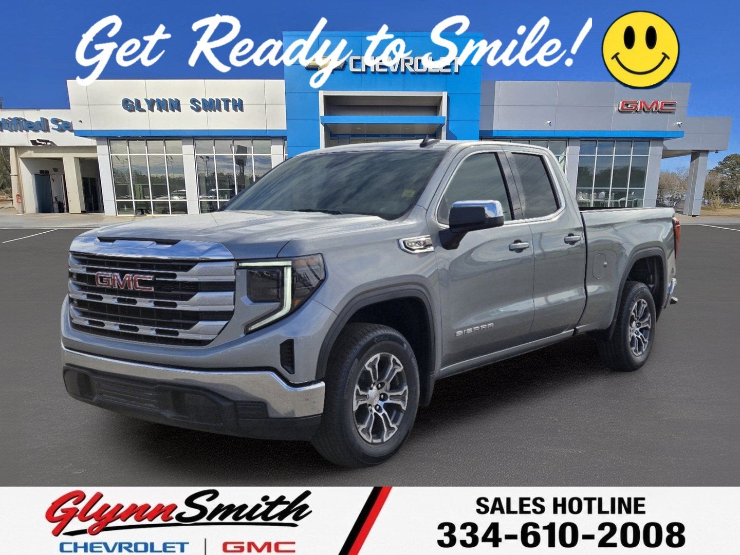 2025 GMC Sierra 1500 SLE in Sterling Metallic — front three-quarter view