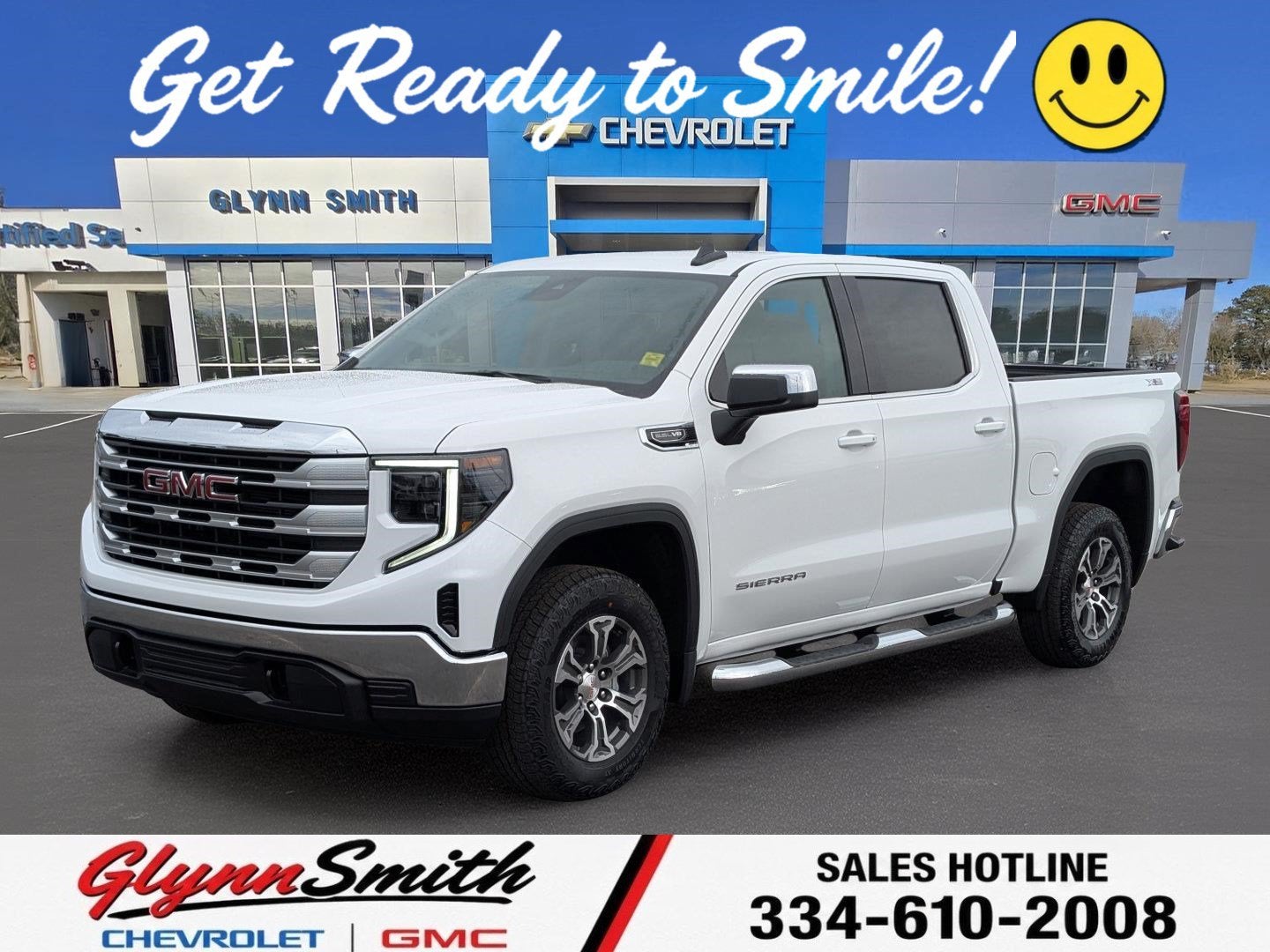 2026 GMC Sierra 1500 SLE in Summit White — front three-quarter view