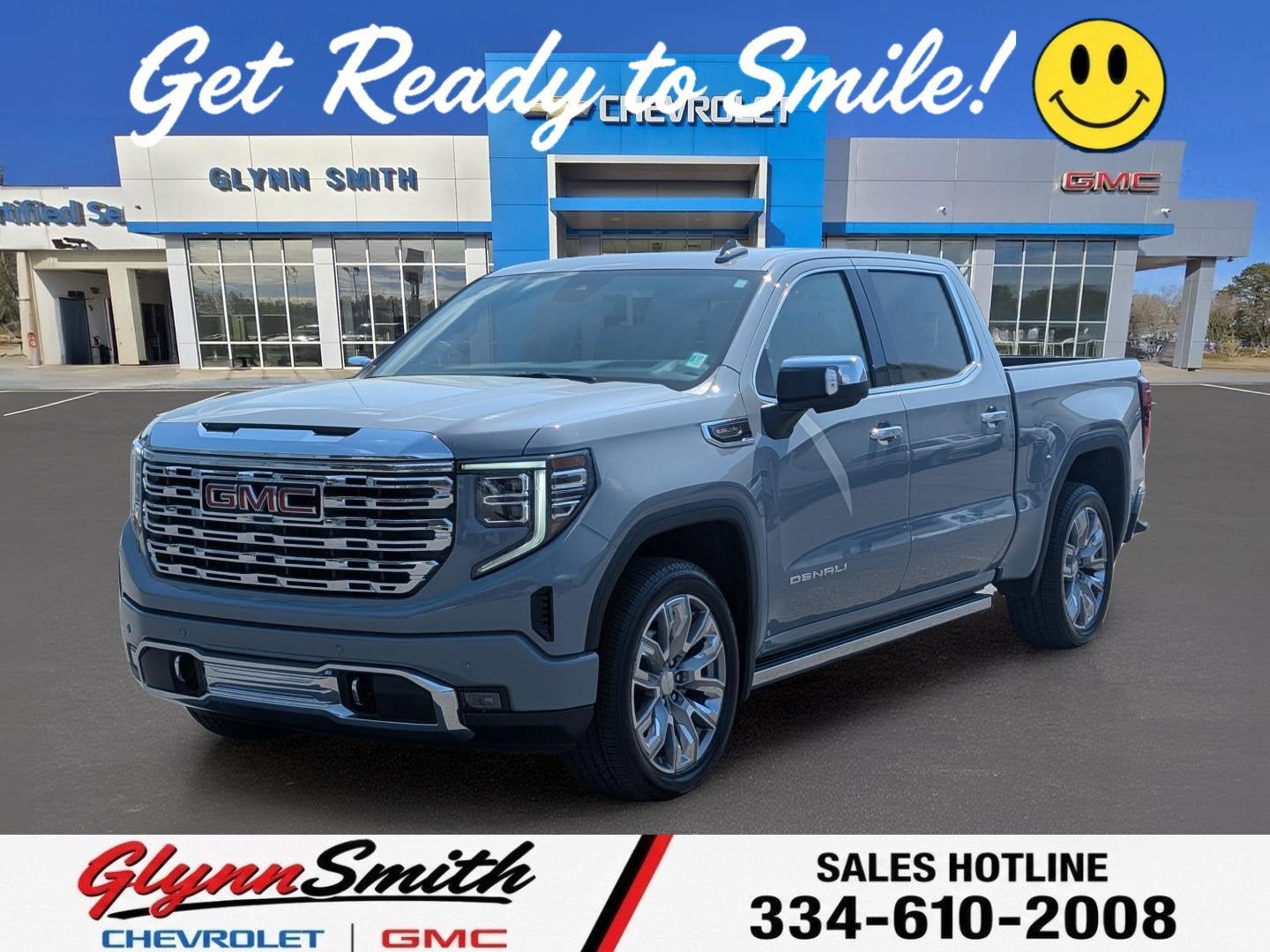 2025 GMC Sierra 1500 Denali in Thunderstorm Gray — front three-quarter view