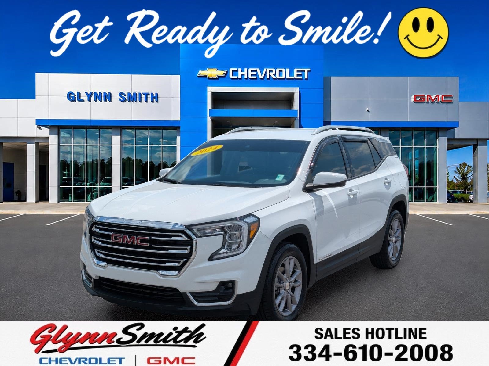 2024 GMC Terrain SLT in Summit White — front three-quarter view