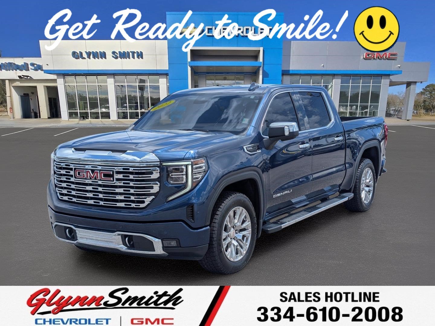 2022 GMC Sierra 1500 Denali in Pacific Blue Metallic — front three-quarter view