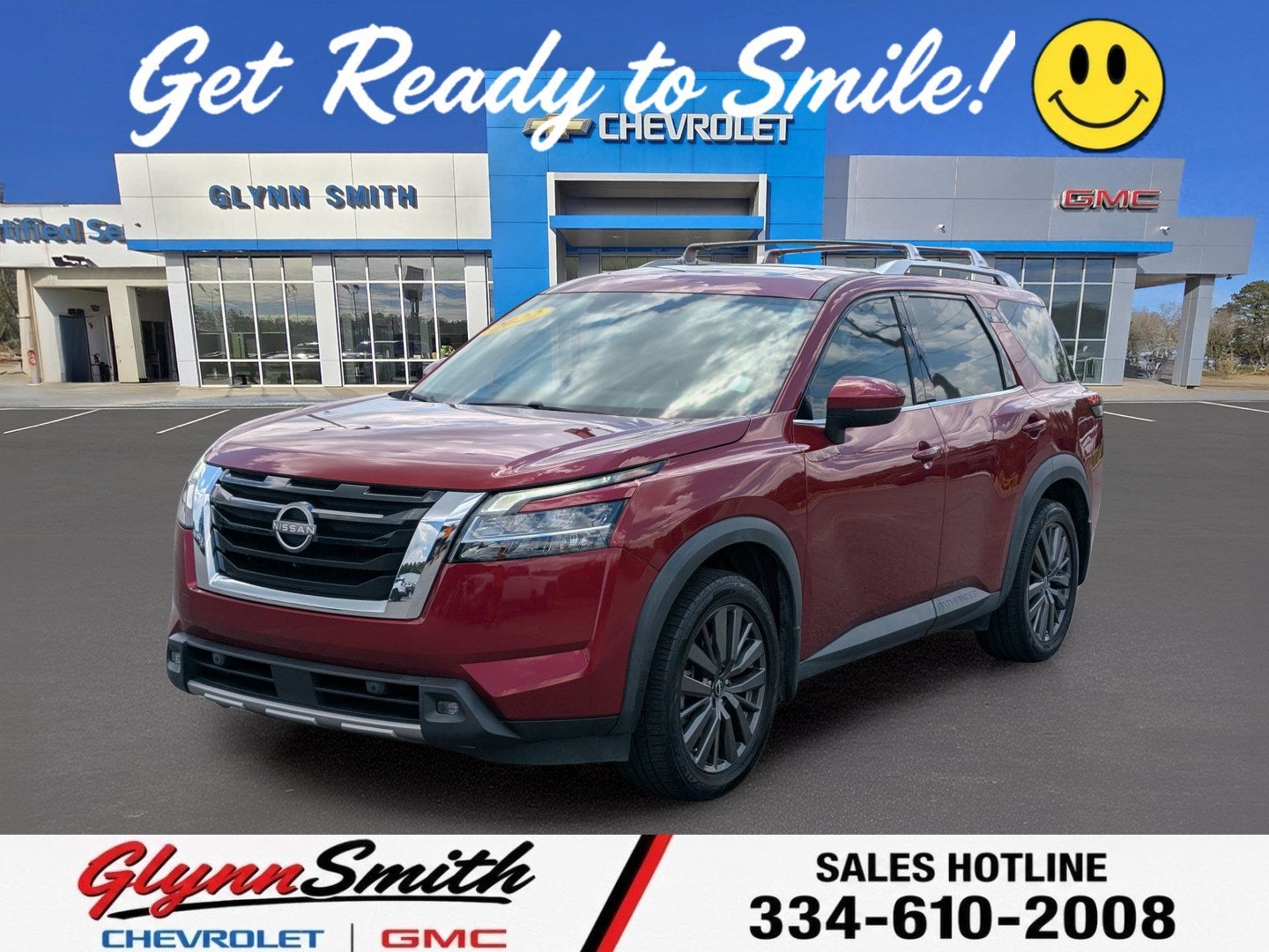 2022 Nissan Pathfinder SL in Scarlet Ember Tintcoat — front three-quarter view